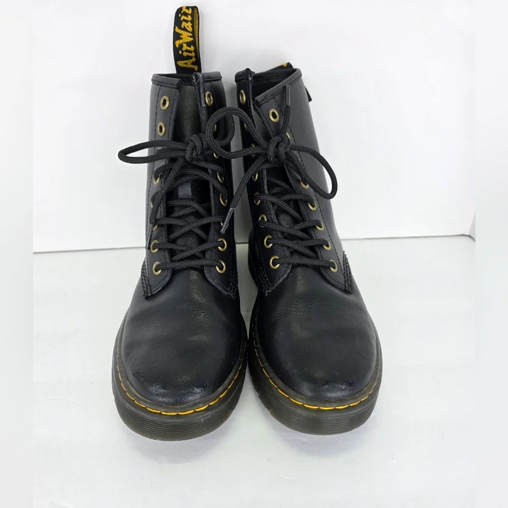 Dr. Martens Zavala Combat Boots Unisex Black Leather Yellow Stitching Size M7 W8 - Picture 7 of 16